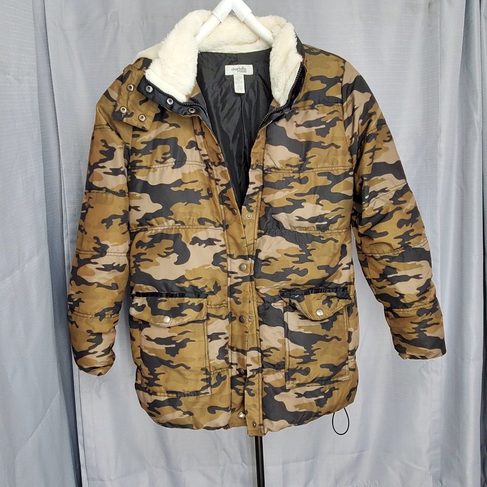 Charlotte Russe Women's Puffer Jacket Faux Fur Removable Hood Size Large